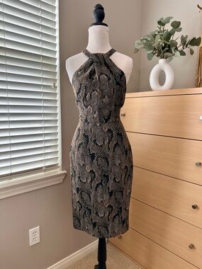 H&M Halter Snake-Print Midi Dress - Black & Brown